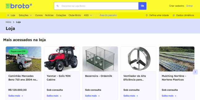 captura de tela de produtos anunciados no marketplace Broto
